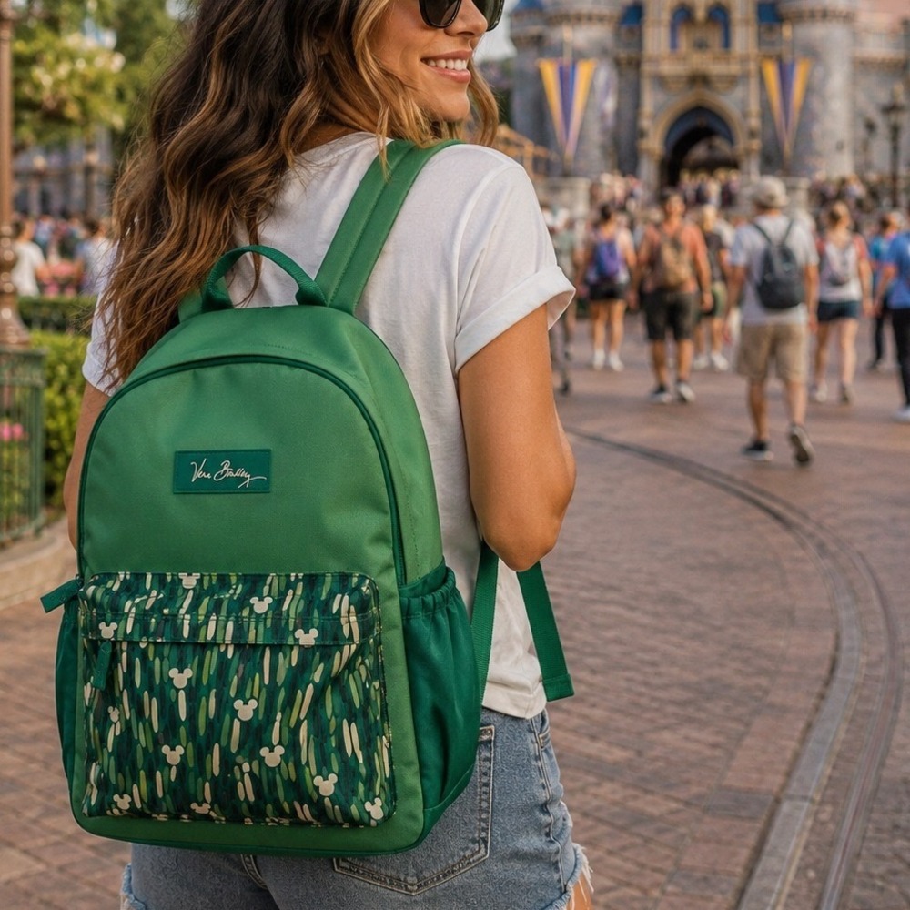 Vera Bradley Disney Parks Mickey Mouse Green Abstract Backpack Padded Straps